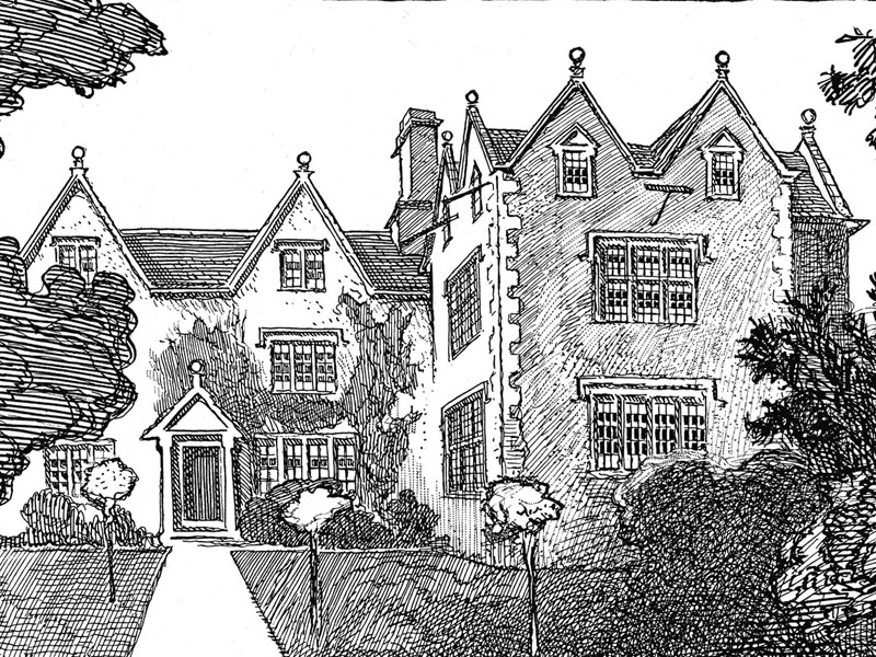 Kelmscott Manor, after a drawing by Charles G. Harper from 'Thames Valley Villages',1910.