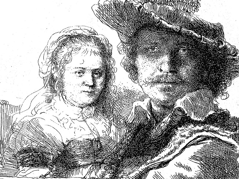 ‘Self-portrait with Saskia’ 1636, after Rembrandt.