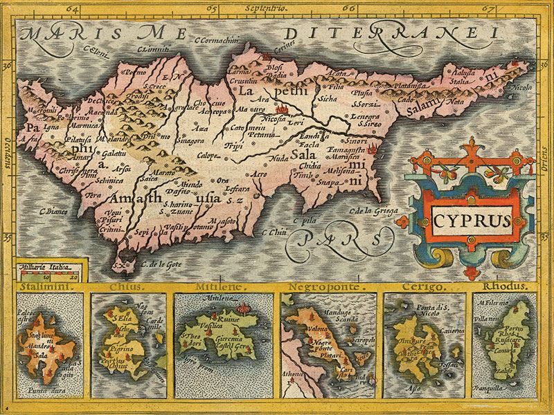 Map of Cyprus, copper engraving c. 1620.