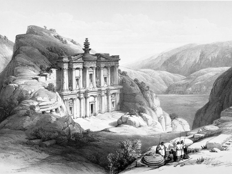 Petra, Ed-Deir (‘The Monastery’), lithograph by Louis Haghe after David Roberts c. 1850.