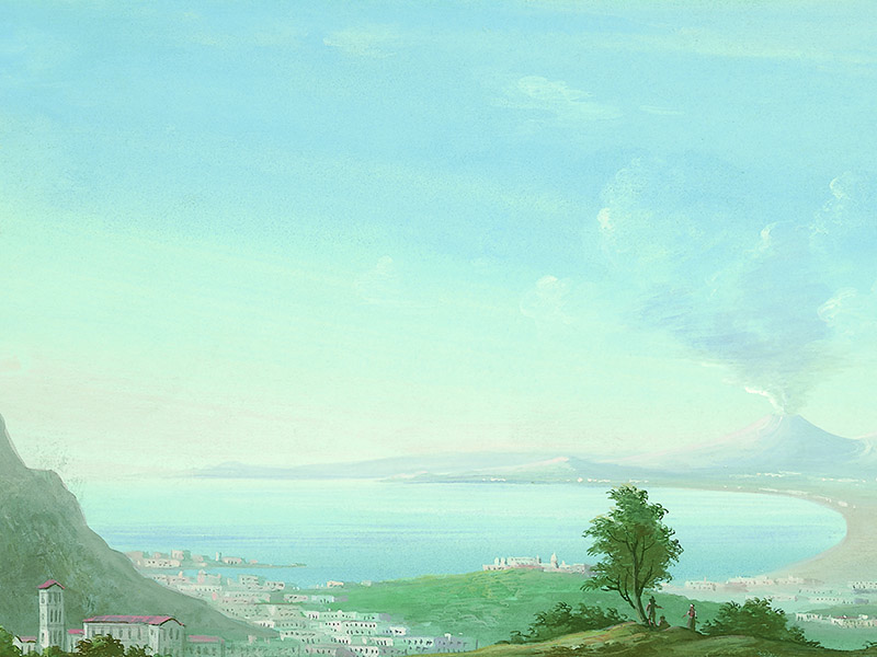 The Bay of Naples and Vesuvius, 19th-century gouache.