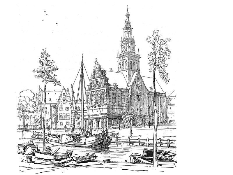Alkamaar, Market Place, engraving c. 1880.