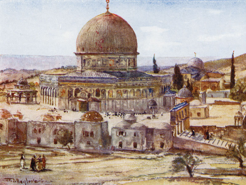 Jerusalem, Mosque of Omar, watercolour by Phoebe Allen, publ. 1913.