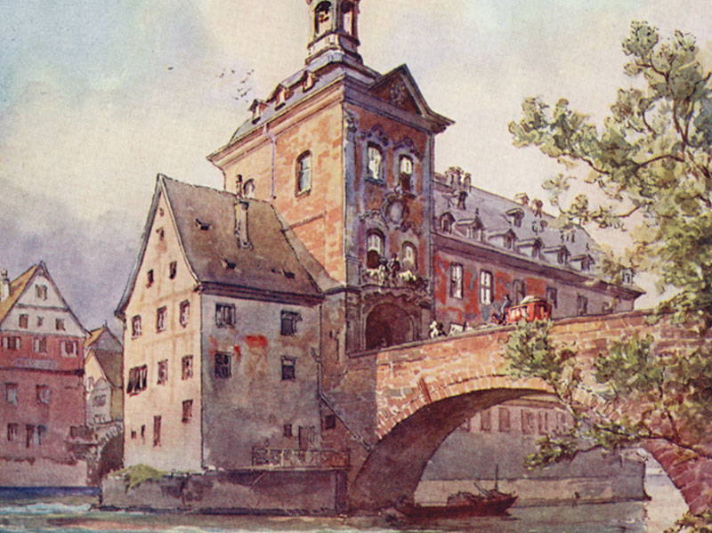 Bamberg, Rathaus, watercolour by E. Harrison Compton, publ. 1912. 