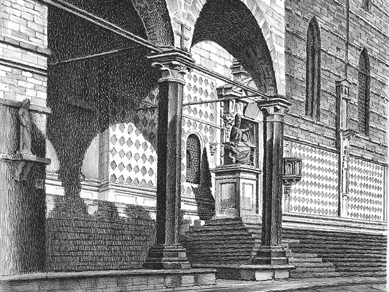 Perugia, Cathedral, lithograph by V. Faini c.1930.