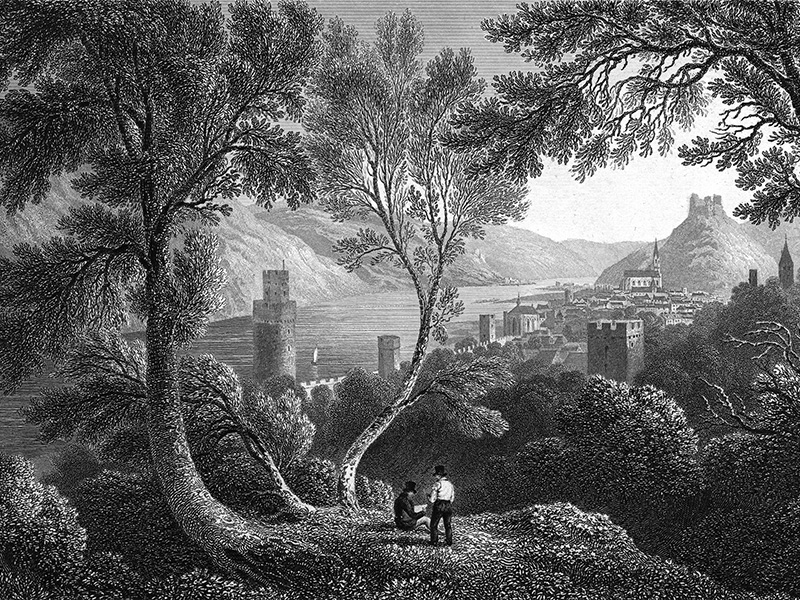 The Rhine at Oberwesel, engraving by Captain Robert Batty 1825.