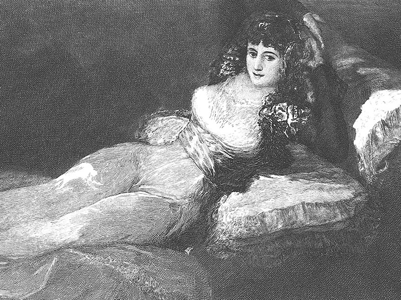 ‘La Maja’ (Duchess of Alba), engraving c. 1890 after the painting by Goya