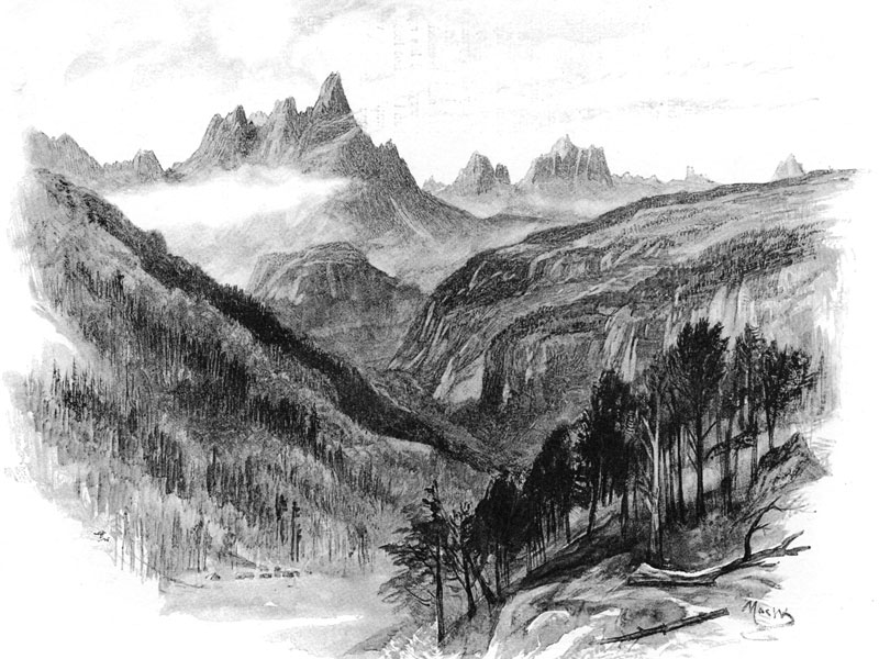 The Dolomites and the Cadore Valley, wood engraving 1893 after John McWhirter.
