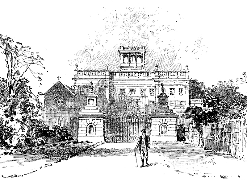 Trentham Hall, 19th-century etching.