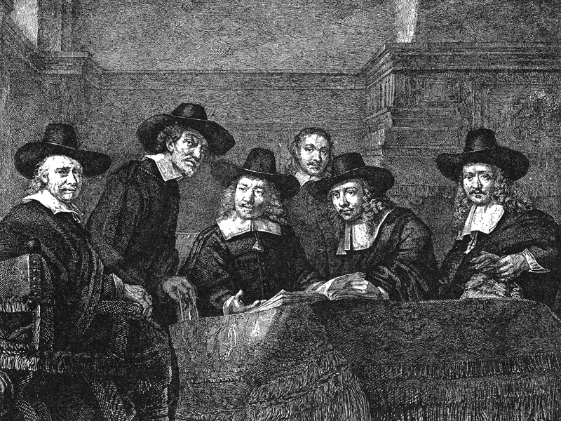 The Five Syndics, engraving c. 1886 after Rembrandt.
