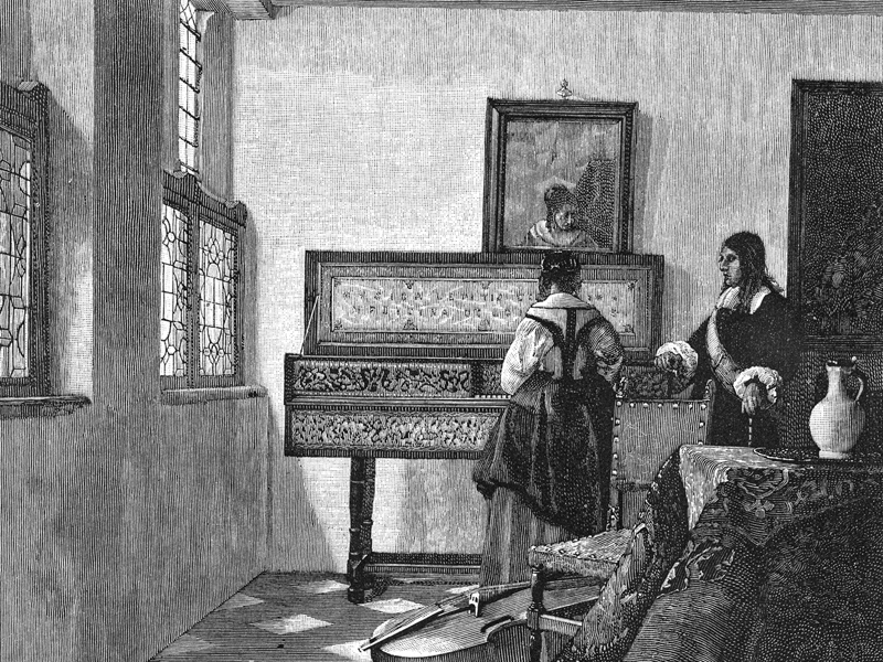 The Music Maker and his Pupil, wood engraving c. 1880 after Vermeer.