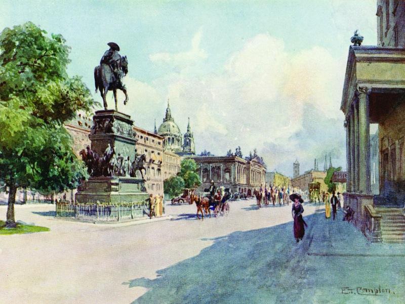 Berlin, Unter den Linden, watercolour by E.T. Compton, publ. 1912.