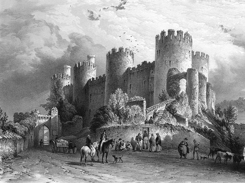 Conwy Castle, lithograph c. 1840.