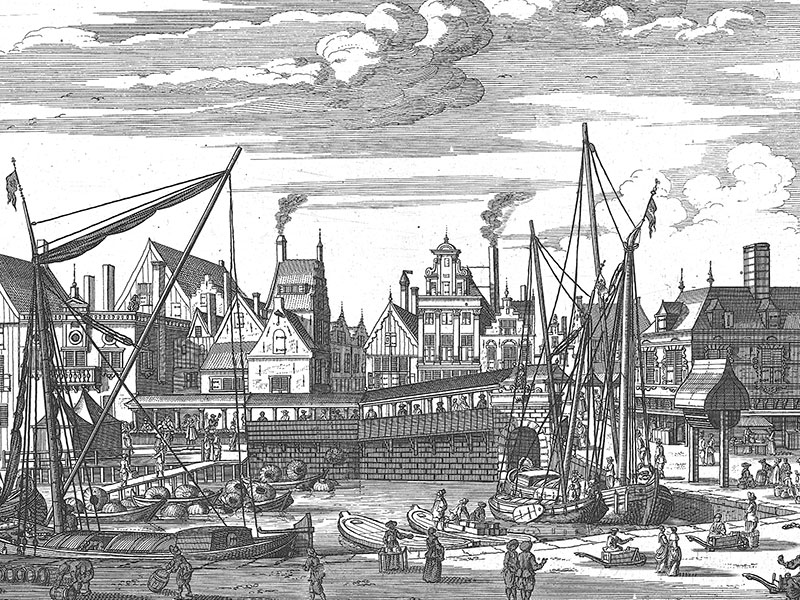 Amsterdam, the fish market, copper engraving c. 1760.