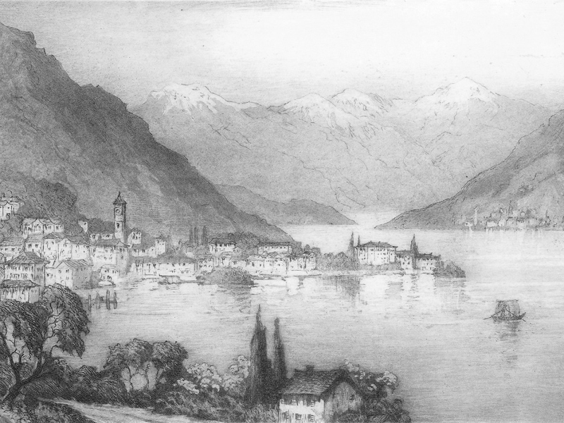 Lake Como, mezzotint by J. Alphege Brewer, c. 1910.