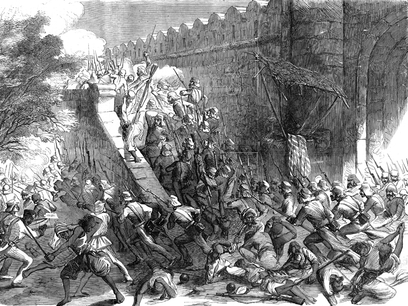 ‘The Storming of Delhi – the Cashmere Gate’, wood engraving from The Illustrated London News, 1857.
