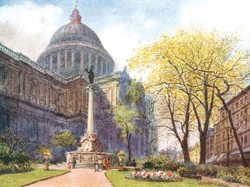 St. Paul's Cathedral, watercolour by A.R. Hope Moncrieff, publ. 1916.
