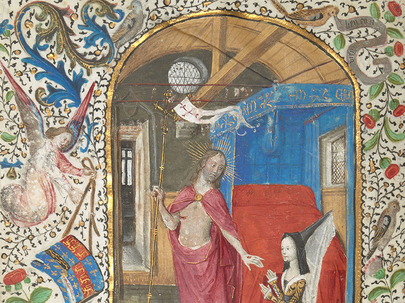 Detail from a miniature of Margaret of York before the Resurrected Christ, c.1468-1477, Brussels, courtesy of the British Library manuscript collection.