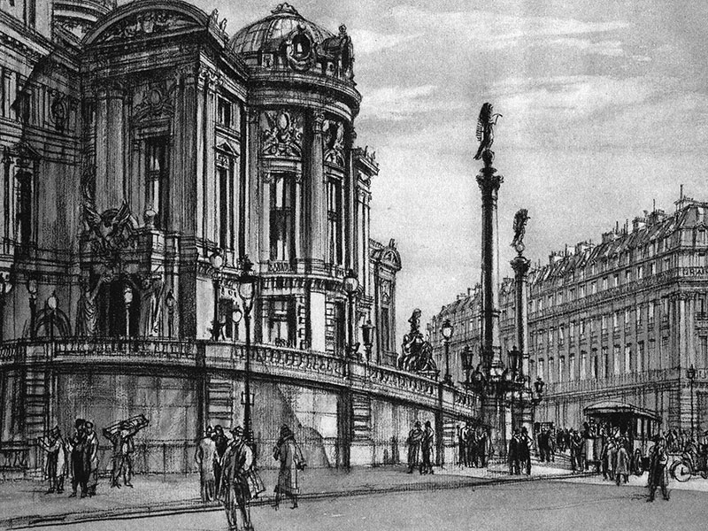 The Palais Garnier, by Henry Rushbury from 'Paris' by Sidney Dark.