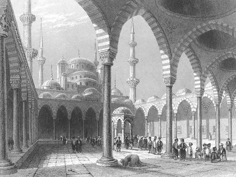 Istanbul, Sultan Ahmet Camii (Blue Mosque), steel engraving 1839.