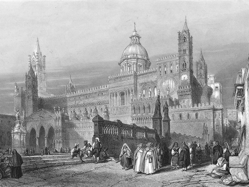 Palermo cathedral, steel engraving c.1850