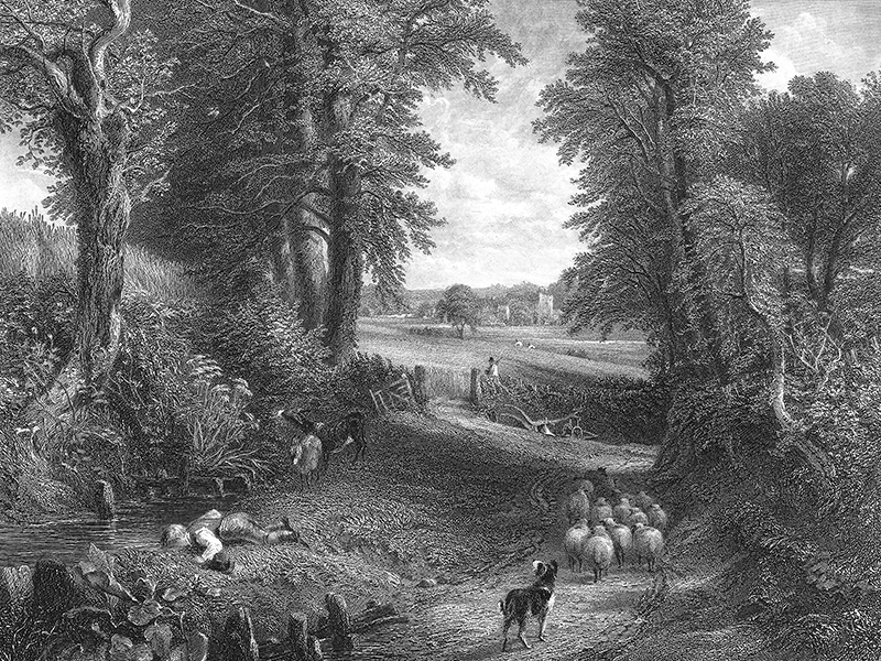 Steel engraving c. 1850 after John Constable’s ‘The Cornfield’ (detail).