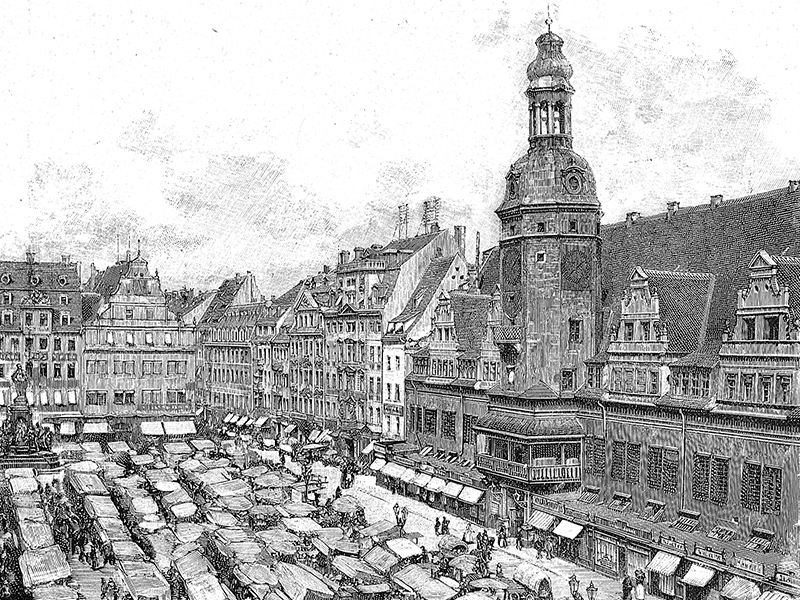 Leipzig, Altes Rathaus wood engraving from The Illustrated London News, 1866.