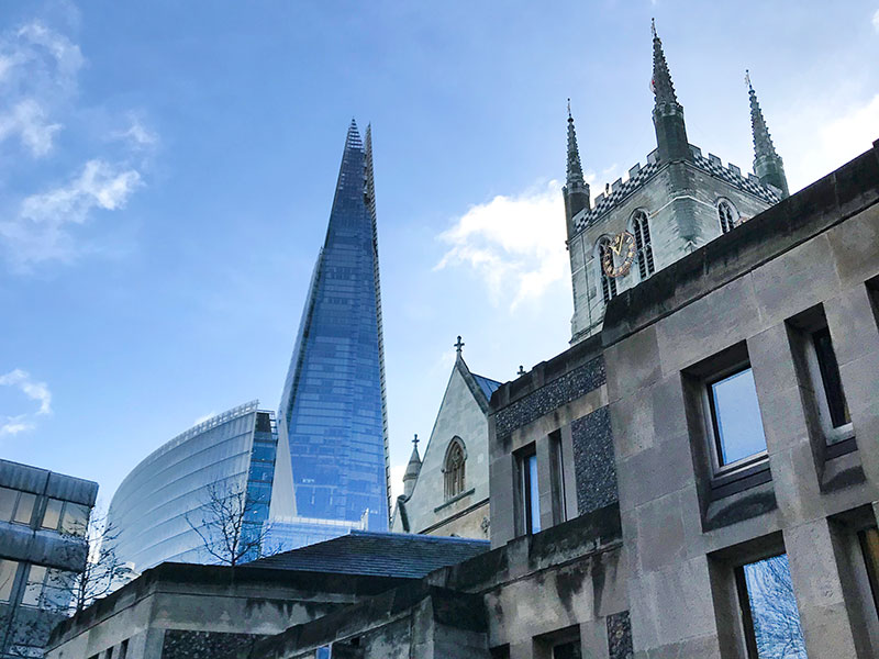 The Shard and Southwark Cathedral.