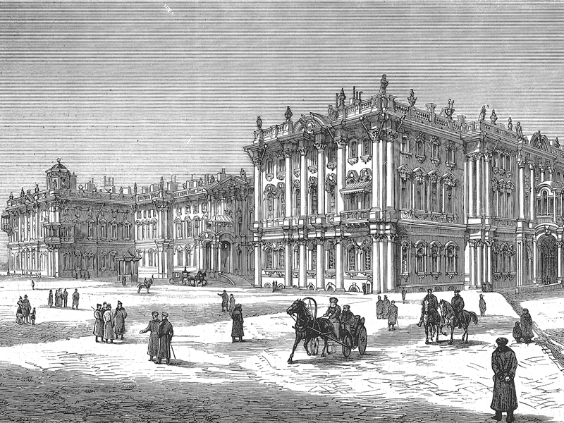 St Petersburg, Winter Palace, wood engraving c. 1880.