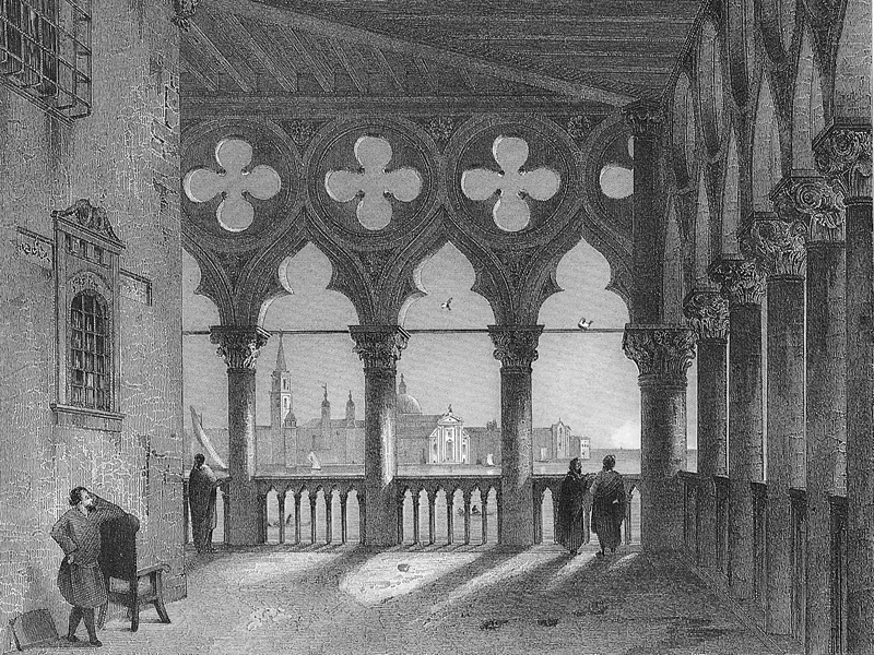 Venice, the Doge’s Palace, mid-19th-century steel engraving.