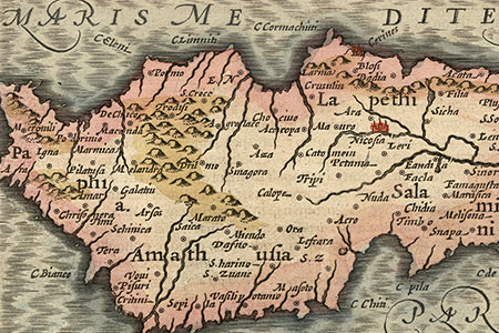 Map of Cyprus, copper engraving c. 1620.