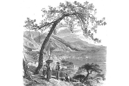 Menton, engraving from Picturesque Europe, c. 1880.