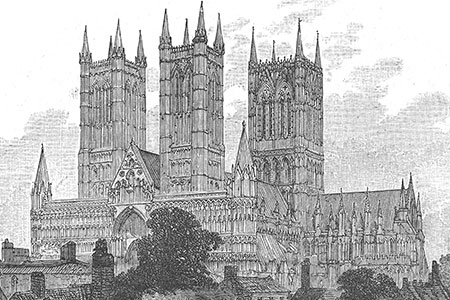 Lincoln Cathedral, wood engraving c. 1890.