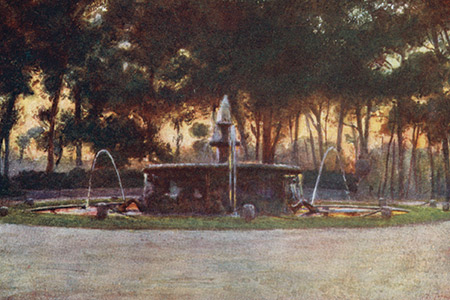 Gardens of the Villa Borghese, watercolour by Alberto Pisa, publ. 1905.