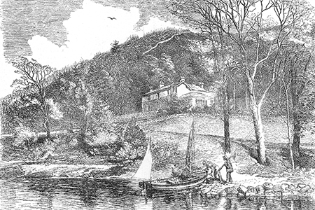 Ruskin’s house at Brantwood, wood engraving c. 1880 after a drawing by L.J. Hilliard.
