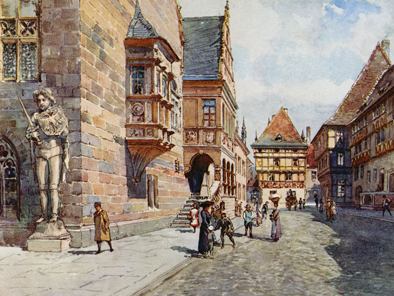 Halberstadt, Town Hall, watercolour by E.T. Compton, publ. 1912