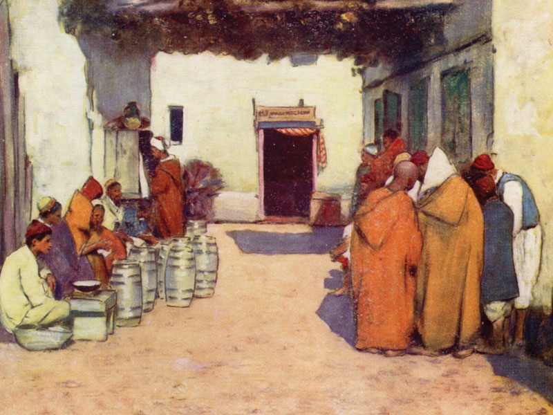 A courtyard, Morocco, watercolour by Mortimer Menpes in World Pictures, 1903.