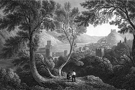 The Rhine at Oberwesel, engraving by Captain Robert Batty 1825.