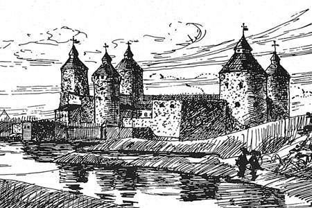 Savonlinna, after a pen and ink drawing, early 20th-century.