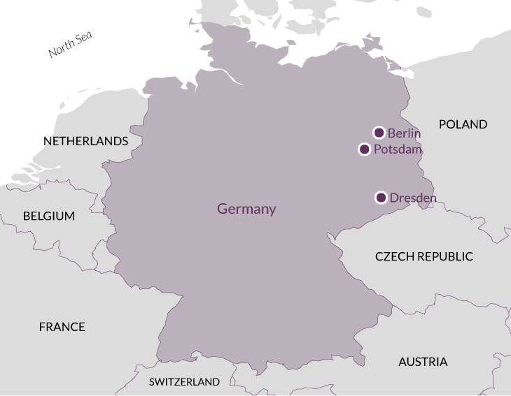 Map: Berlin, Potsdam, Dresden.