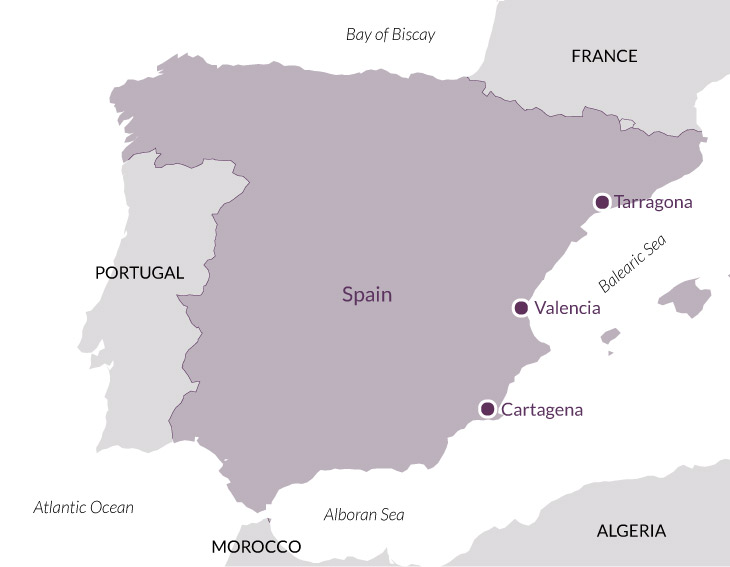 Map for Romans in Mediterranean Spain.