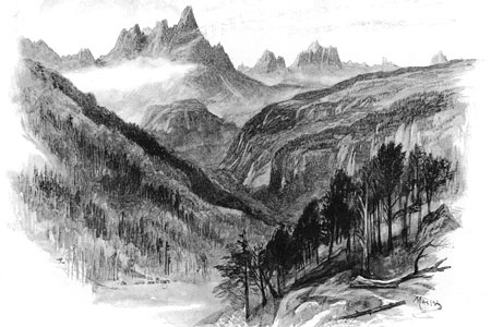 The Dolomites and the Cadora Valley, wood engraving 1893 after John McWhirter.