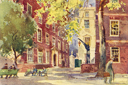 Fountain Court, Inner Temple, watercolour by Jack Merriott.
