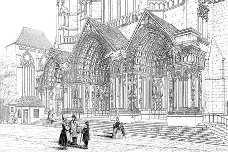 Chartres Cathedral, steel engraving c. 1840.