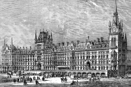 St Pancras Station, wood engraving c. 1880.