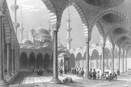 Istanbul, Sultan Ahmet Camii (Blue Mosque), steel engraving 1839.