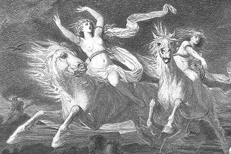 Valkyries, engraving 1883 by A. Becker.