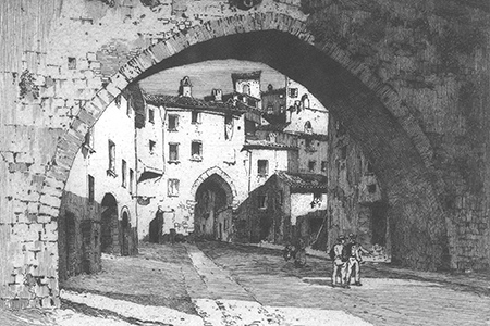 Perugia, Arco della Conca, etching by Albany Howarth c. 1910.