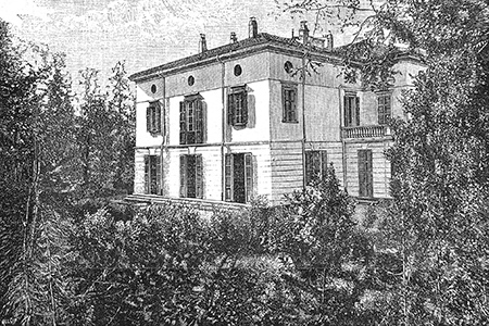 Verdi's Villa in Sant'Agata, wood engraving c. 1880.