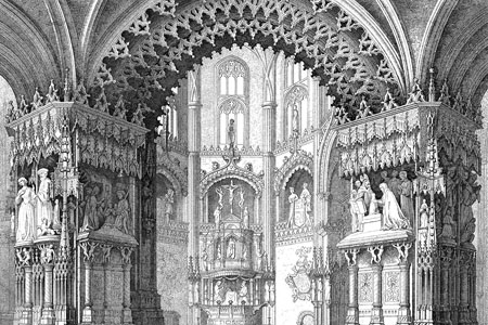 Burgos Cathedral, Capilla del Condestable, steel engraving c. 1850.
